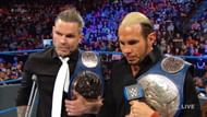 Matt and Jeff had to relinquish the tag titles due to Jeff's leg injury